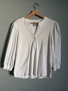 Chico's White Henley Puff-Sleeve Blouse